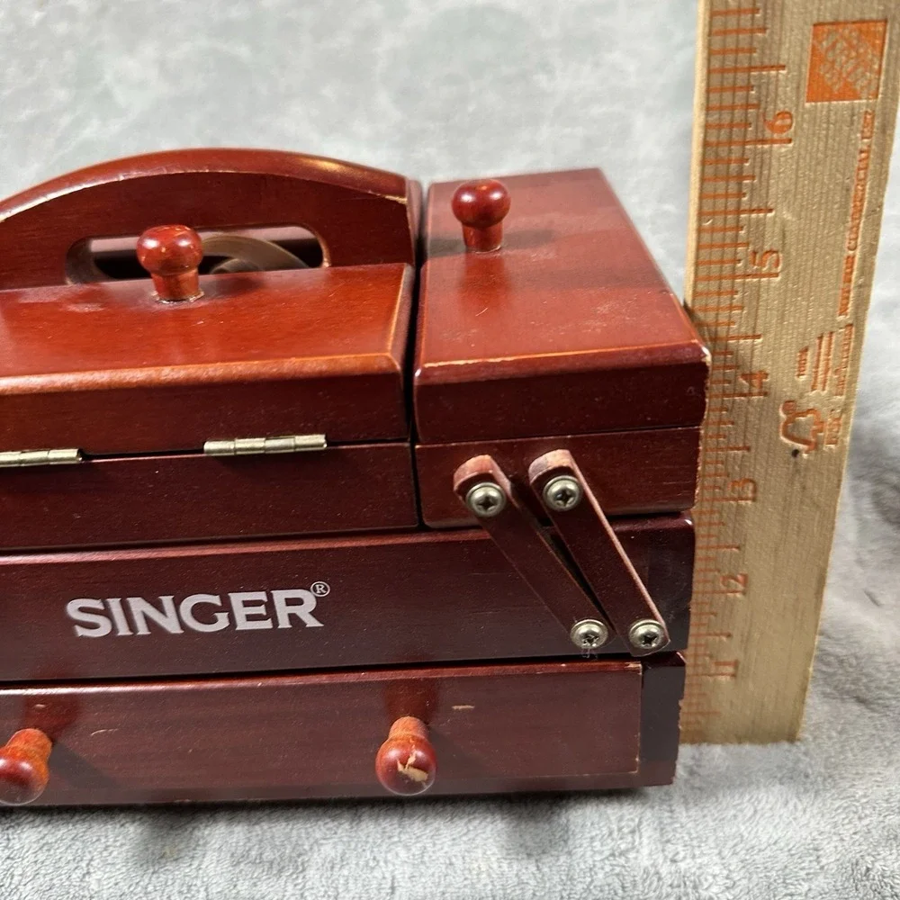 Vintage Singer Wooden Sewing Box Accordion Fold Out Caddy With Lots Of Supplies